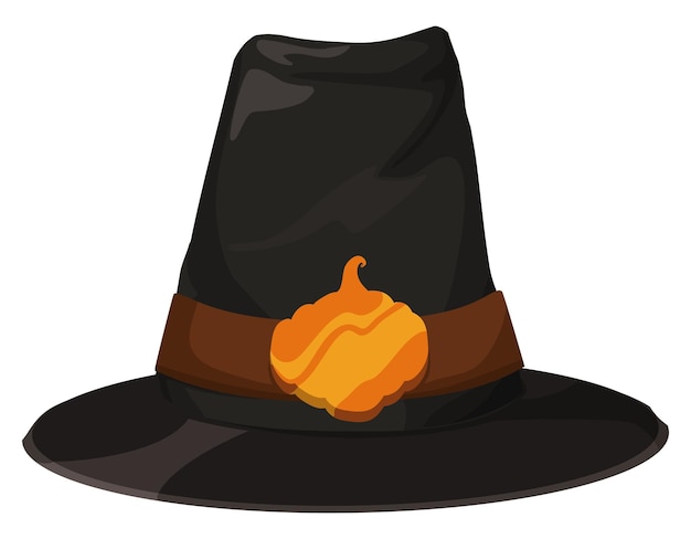 Vector pilgrim hat decorated with glossy buckle with pumpkin shape for thanksgiving on white background