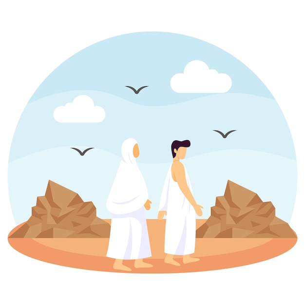 Pilgrimage moving to Mina, Person Wearing Ihram for Umrah,  Eid al-Azha or Eid ul Kabir  Hajj Symbol