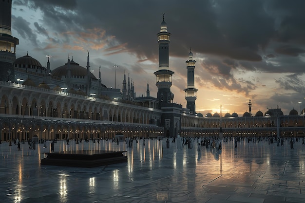 Vector pilgrims circumambulate the kaaba at masjidil haram in makkah saudi arabia muslims all around