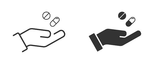 Pill in the hand icon Health Care symbol Flat vector illustration