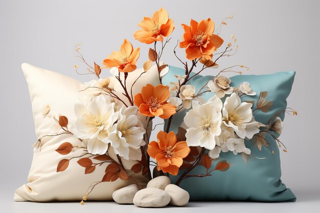 Vector pillows and flower isolated on white