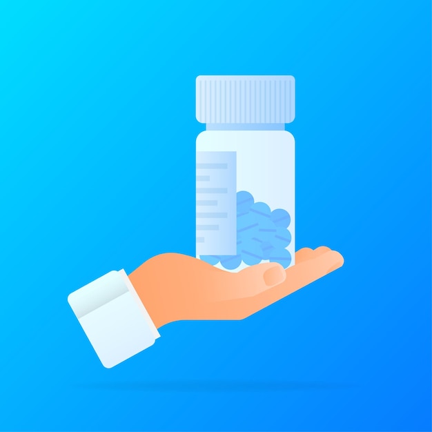 Pills bottle hand in flat style on transparent background Hand drawn style