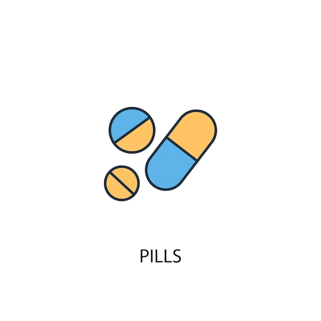 Pills concept 2 colored line icon. Simple yellow and blue element illustration. pills concept outline symbol design