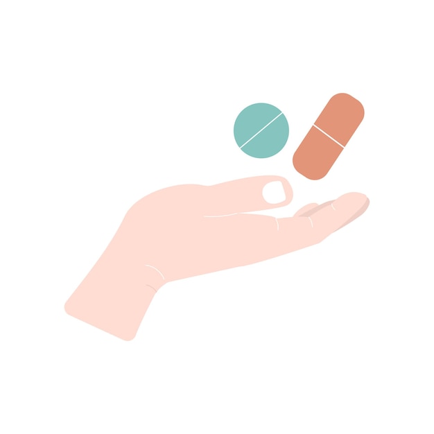 Pills in hand healthcare icon isolated on white background