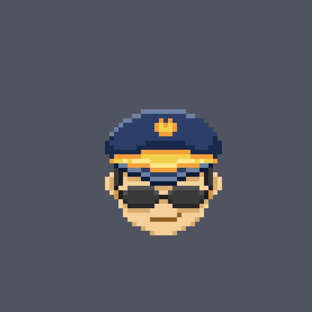 pilot head wearing black glasses in pixel art style