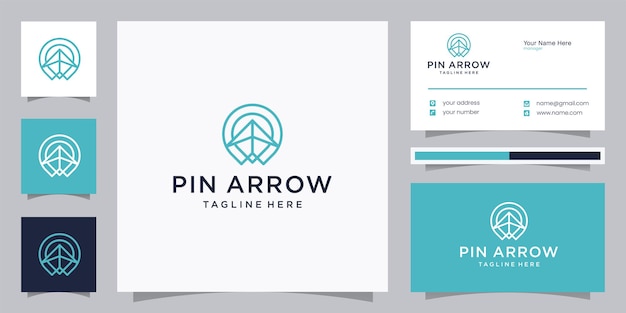 Pin and arrow line art logo style and business card