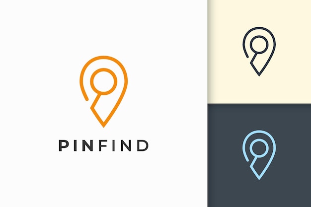 Pin logo or marker in simple line and modern shape represent map or position