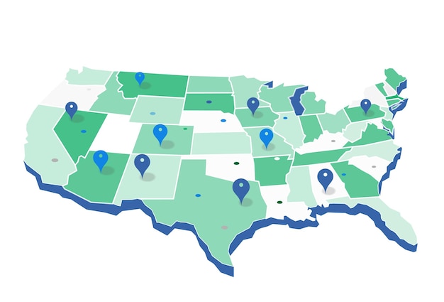 Pin map of the United States of America