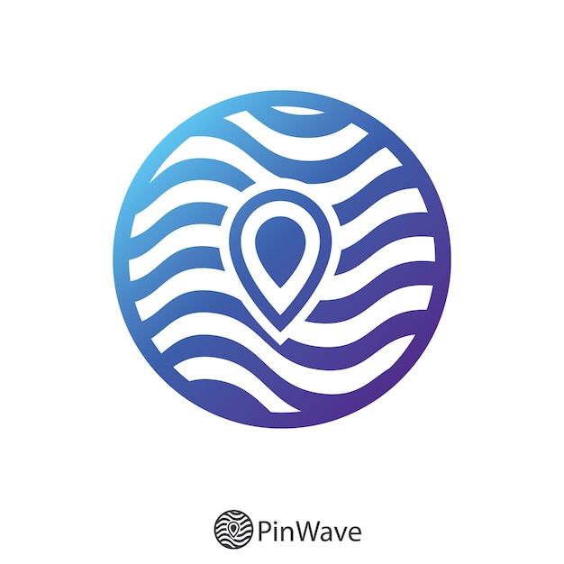 Pin map and wavy circle logo