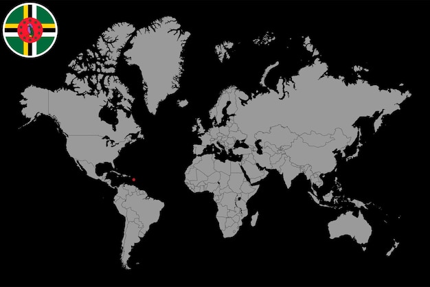 Pin map with Dominica flag on world map Vector illustration