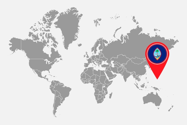 Pin map with Guam flag on world map Vector illustration