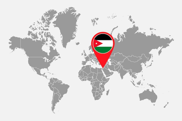 Pin map with Jordan flag on world map Vector illustration