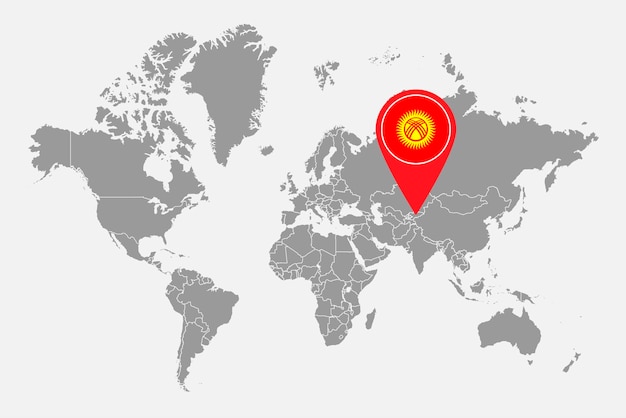 Pin map with Kyrgyzstan flag on world map Vector illustration