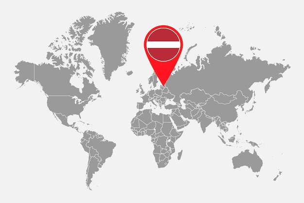 Pin map with Latvia flag on world map Vector illustration