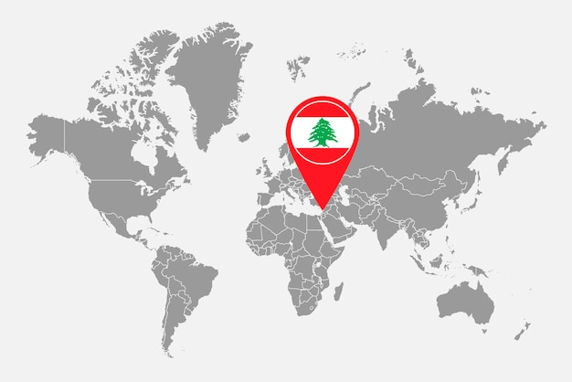 Pin map with Lebanon flag on world map Vector illustration