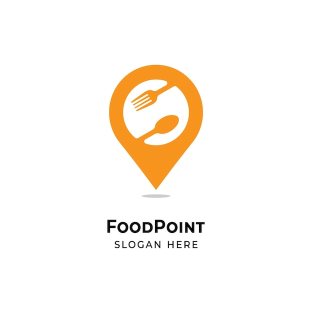 Pin maps and spoon for food point restaurant kitchen logo design vector illustration