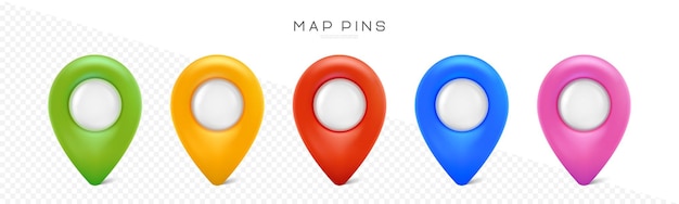 Pin set Map marks for gps point Vector 3d plastic pushpins or board tacks for paper notice