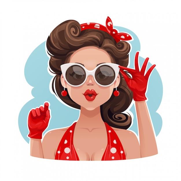 Pin-Up Girl Wearing Sunglasses illustration