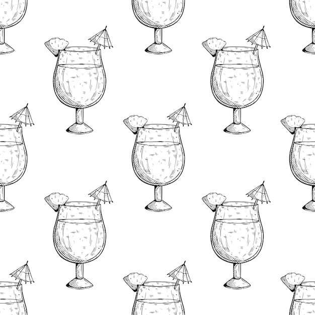 pina colada drink seamless pattern with hand drawing style