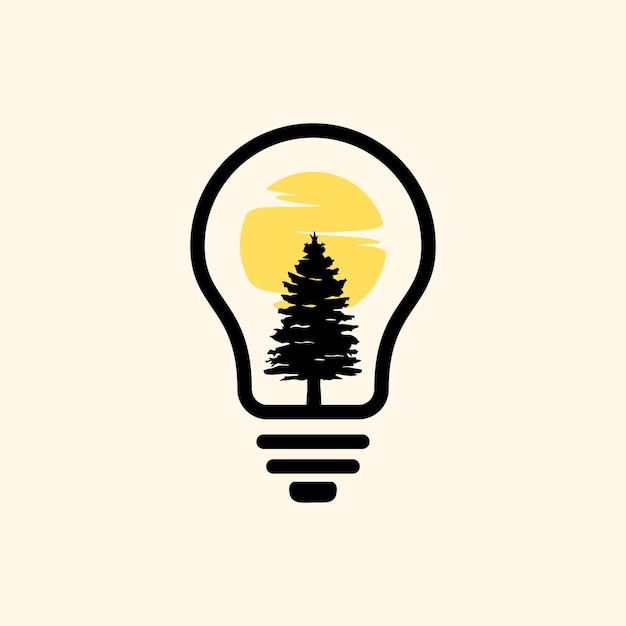 pine tree in the bulb logo design vector illustration