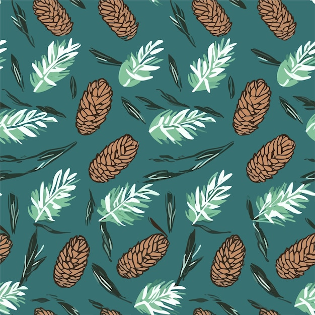 Pine tree leaf holiday decoration background in retro cartoon style