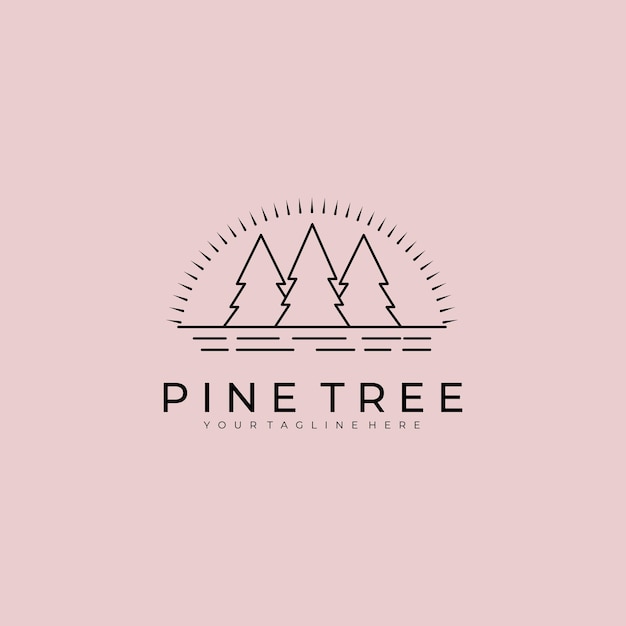 Pine tree line art nature logo vintage vector illustration design