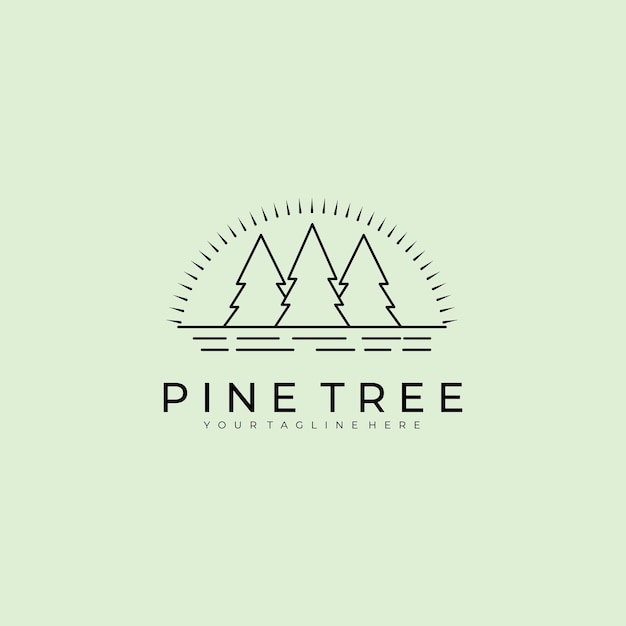 Pine tree line art nature logo vintage vector illustration design