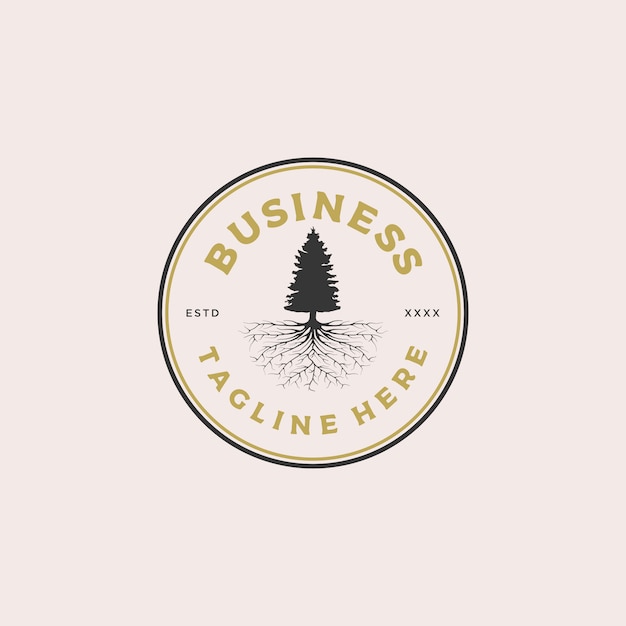 Vector pine tree root badge logo design illustration