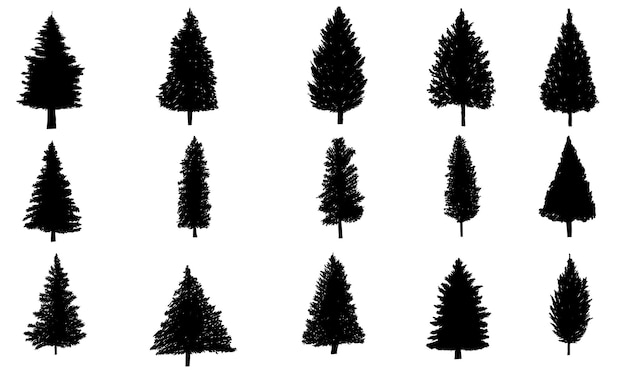 Pine tree silhouette set collection vector illustration