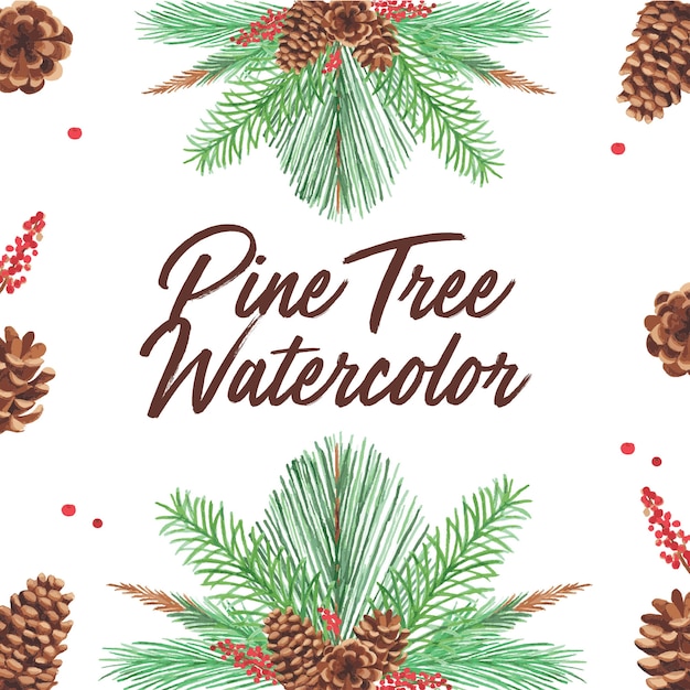 Pine Tree Watercolor Elements