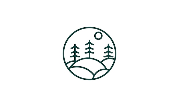 Pine tree with circle simple lines logo vector symbol icon illustration design