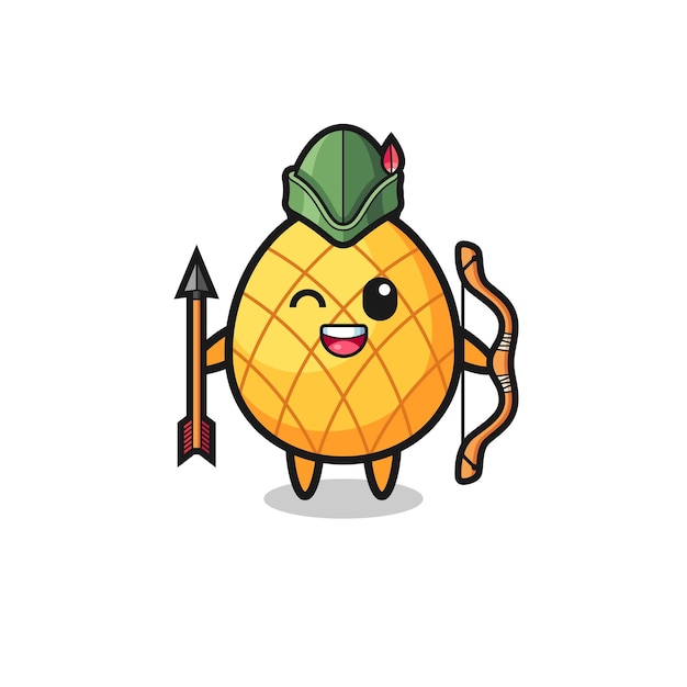 Pineapple cartoon as medieval archer mascot cute design