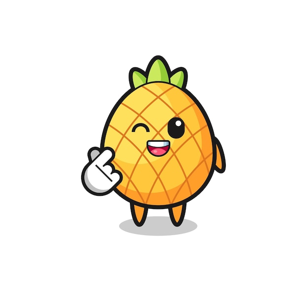 Pineapple character doing Korean finger heart  cute design