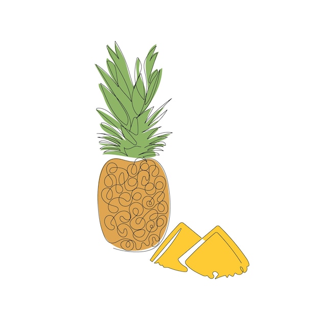 Pineapple in continuous one line drawing style. Hand drawn vector illustration.