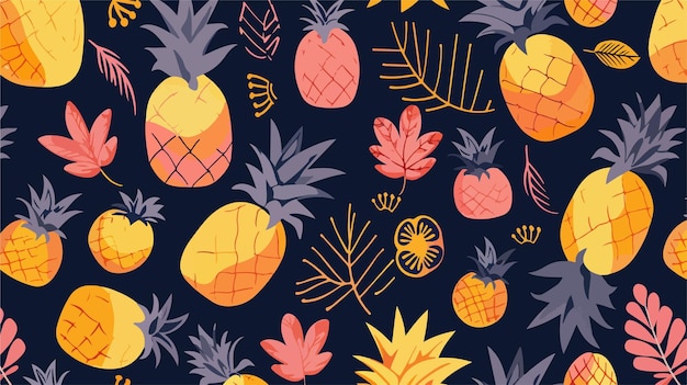 Vector pineapple flat style seamless pattern vector illustration