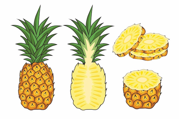 Pineapple Fruit Cartoon Set isolated on white