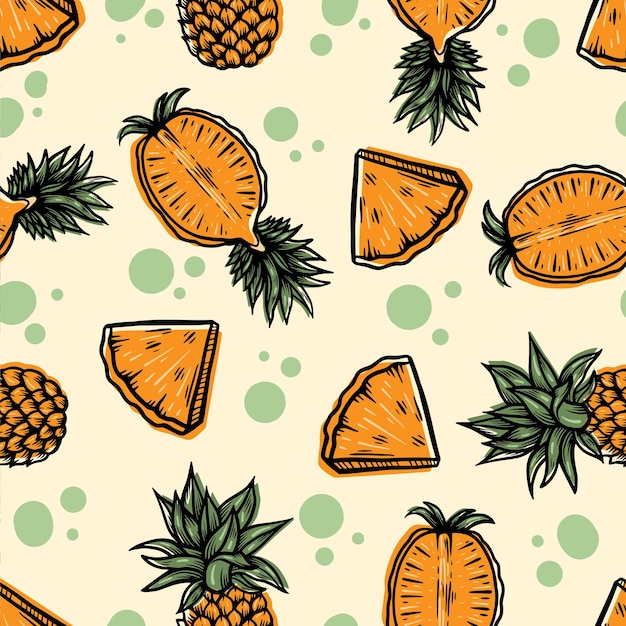 Pineapple fruit seamless pattern hand drawn illustration