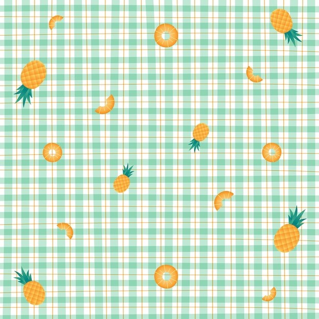 Pineapple Green Gingham Pattern Background Editable Stroke Vector Illustration Tablecloth Picnic