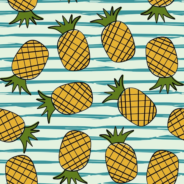 Pineapple hand drawn summer seamless pattern