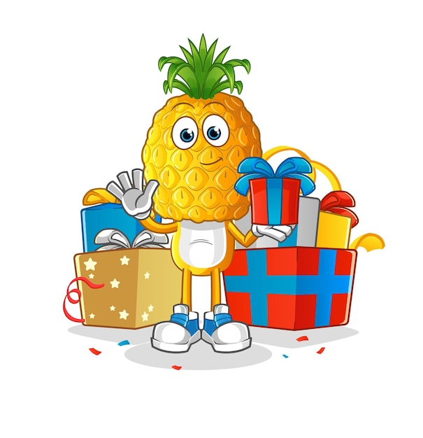 pineapple head cartoon give gifts mascot. cartoon vector