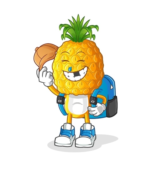 pineapple head cartoon goes to school vector. cartoon character