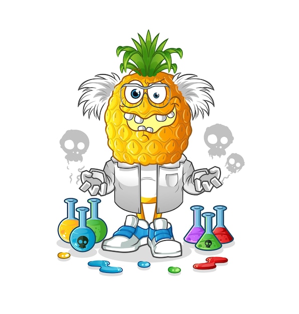 pineapple head cartoon mad scientist illustration. character vector