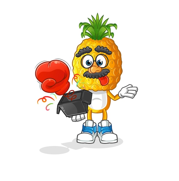 Pineapple head cartoon prank glove in the box cartoon mascot