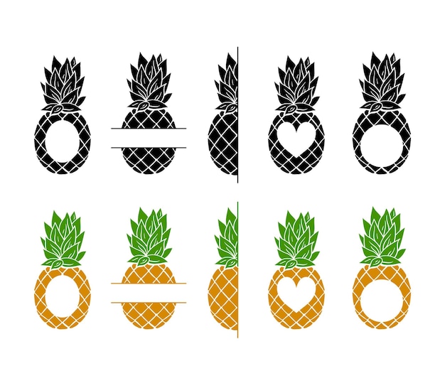 Pineapple monogram frame cliparts bundle,  tropical fruit frame with place for text 