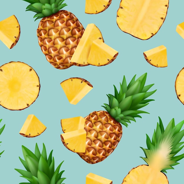 Pineapple pattern Tropical exotic fruits illustrations for printing textile designs decent vector seamless background with sliced pineapple illustrations