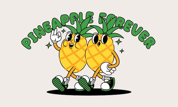 Pineapple retro mascot with hand and foot