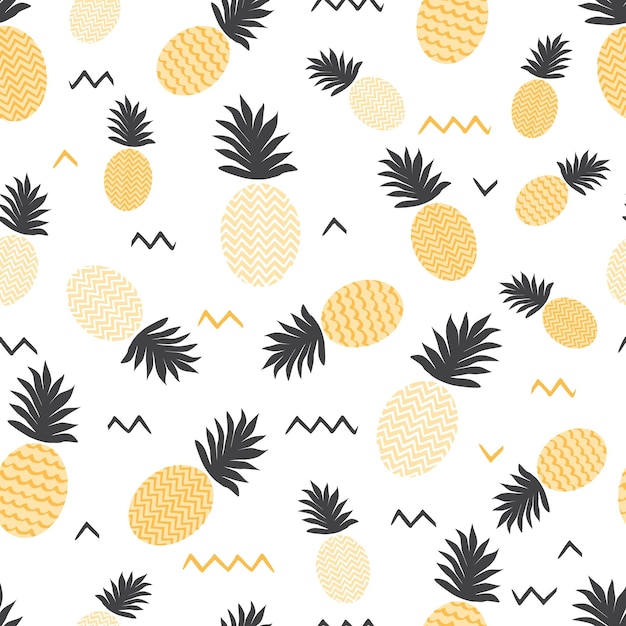 Pineapple simple vector seamless background Textile fabric ananas in yellow and grey colors Baby simple scandinavian white style apparel and linen pattern design