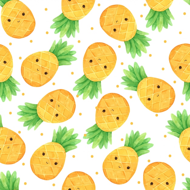 Pineapple Summer Seamless Pattern in watercolor