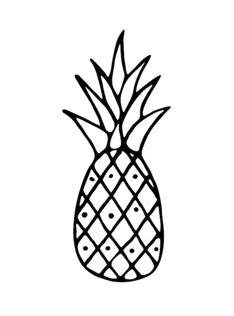 Pineapple symbol icon. Hand drawn black and white pineapple doodle.