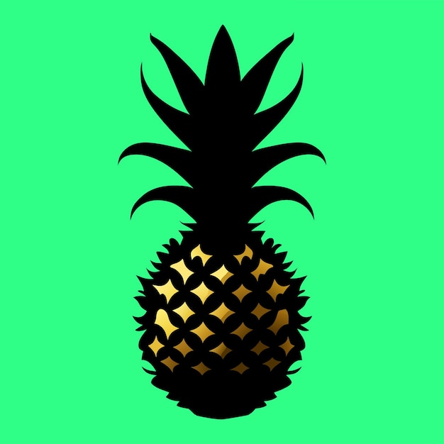 Pineapple tropical sweet fruit black yellow silhouette on a green background Healthy dessert Vector